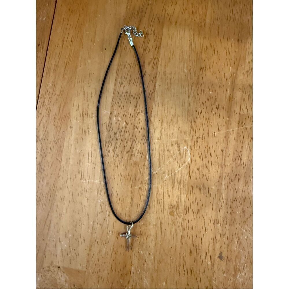 Spike Nail Cross Necklace with Leather cord 21"